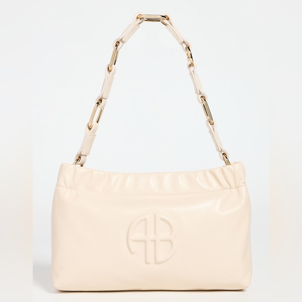 Anine Bing Small Kate Leather Shoulder Bag in Ivory Cream